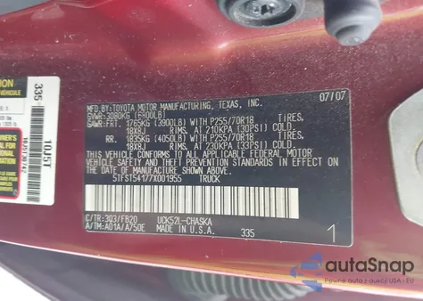 2007 Toyota Tundra Sr5 4.7L V8 from USA, damaged, VIN 5TFST54177X001955